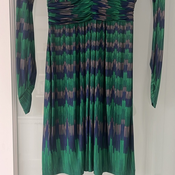 BCBG Maxazria Green and Blue Ruched Long Sleeve  Dress - Picture 6 of 8